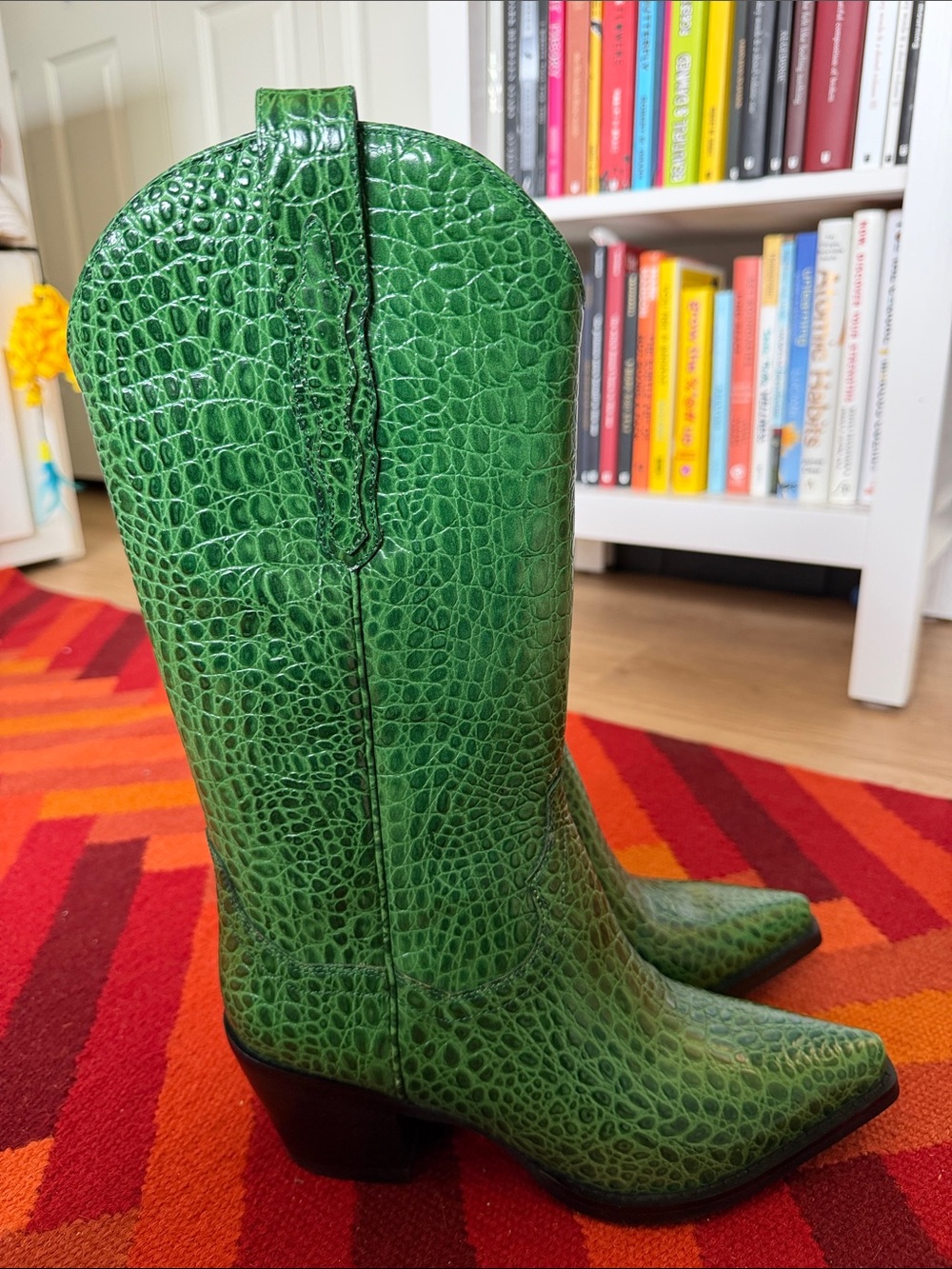 Jeffrey Campbell Green Croc-Embossed Pointed-Toe Mid-Calf Boots - Picture 4 of 4
